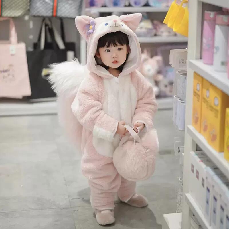 Cute Pink Fox Pajamas Baby Flannel Onesie