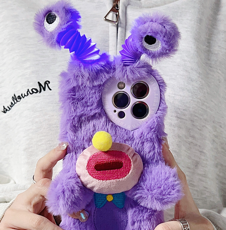 Cute Glowing Lighting Furry Monster Phone Case for iPhone 14 13 12 11 Pro Max