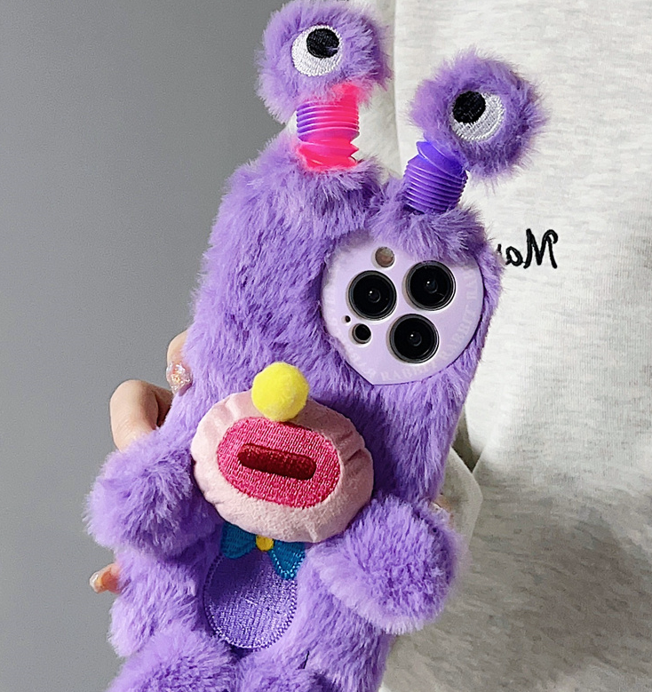 Cute Glowing Lighting Furry Monster Phone Case for iPhone 14 13 12 11 Pro Max