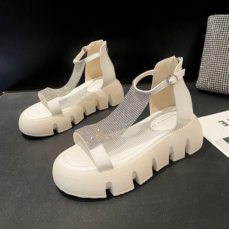 Rhinestone Platform Sandals Women's Summer 2023 Fashion Casual Sponge Cake Beach Sandals