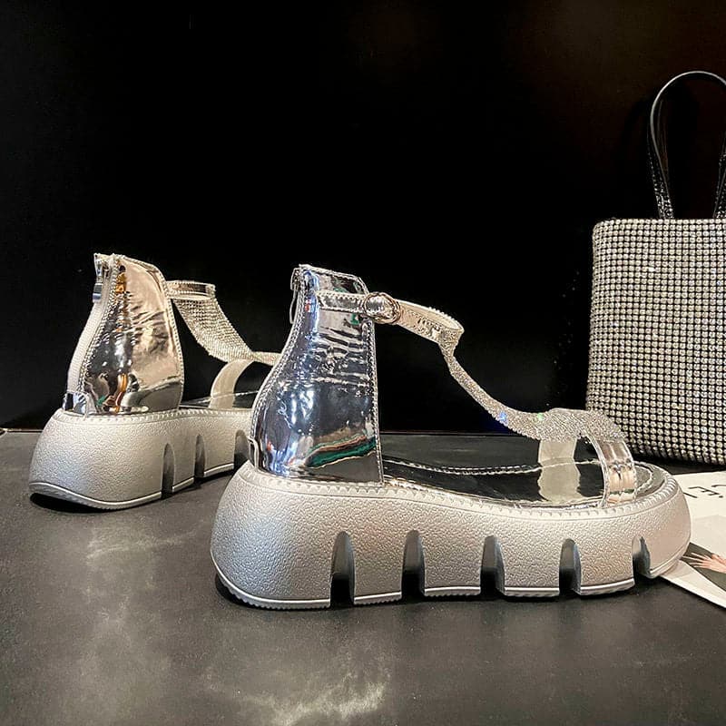 Rhinestone Platform Sandals Women's Summer 2023 Fashion Casual Sponge Cake Beach Sandals