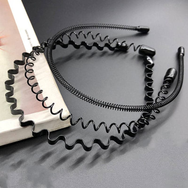 Black Metal Wavy Headband Sport Hoops Bangs Holder