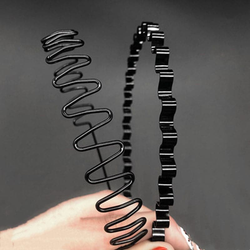 Black Metal Wavy Headband Sport Hoops Bangs Holder