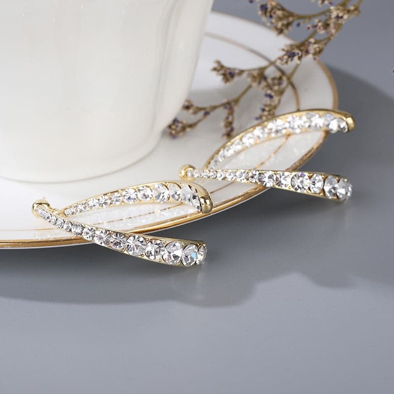 New Cross Fish Tail Set Diamond Earrings Silver Needle Light Luxury  Earrings
