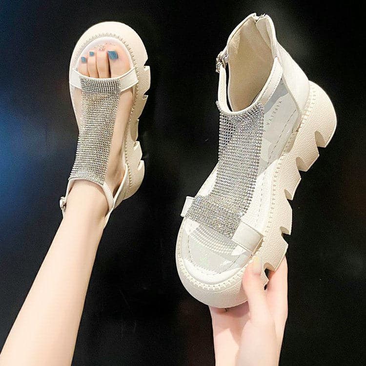 Rhinestone Platform Sandals Women's Summer 2023 Fashion Casual Sponge Cake Beach Sandals