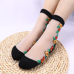 6PCS Women's Sole Silk Stockings Thin Embroidered Mid-tube Socks