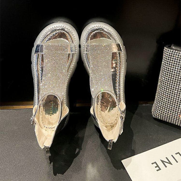Rhinestone Platform Sandals Women's Summer 2023 Fashion Casual Sponge Cake Beach Sandals