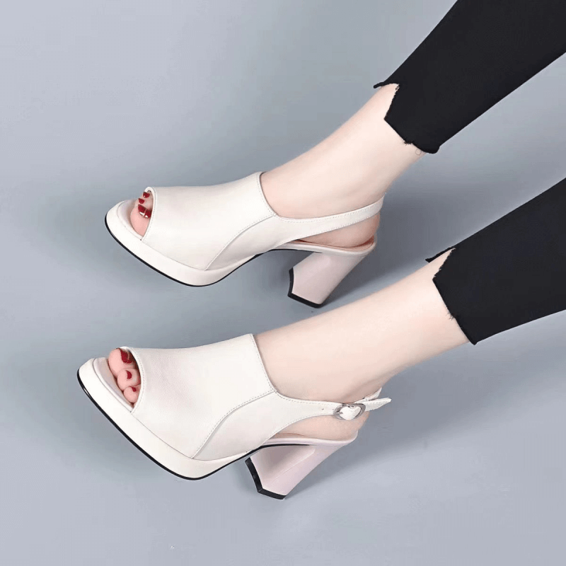 Women's 2023 Summer New Cowhide Thick Heel Sandals