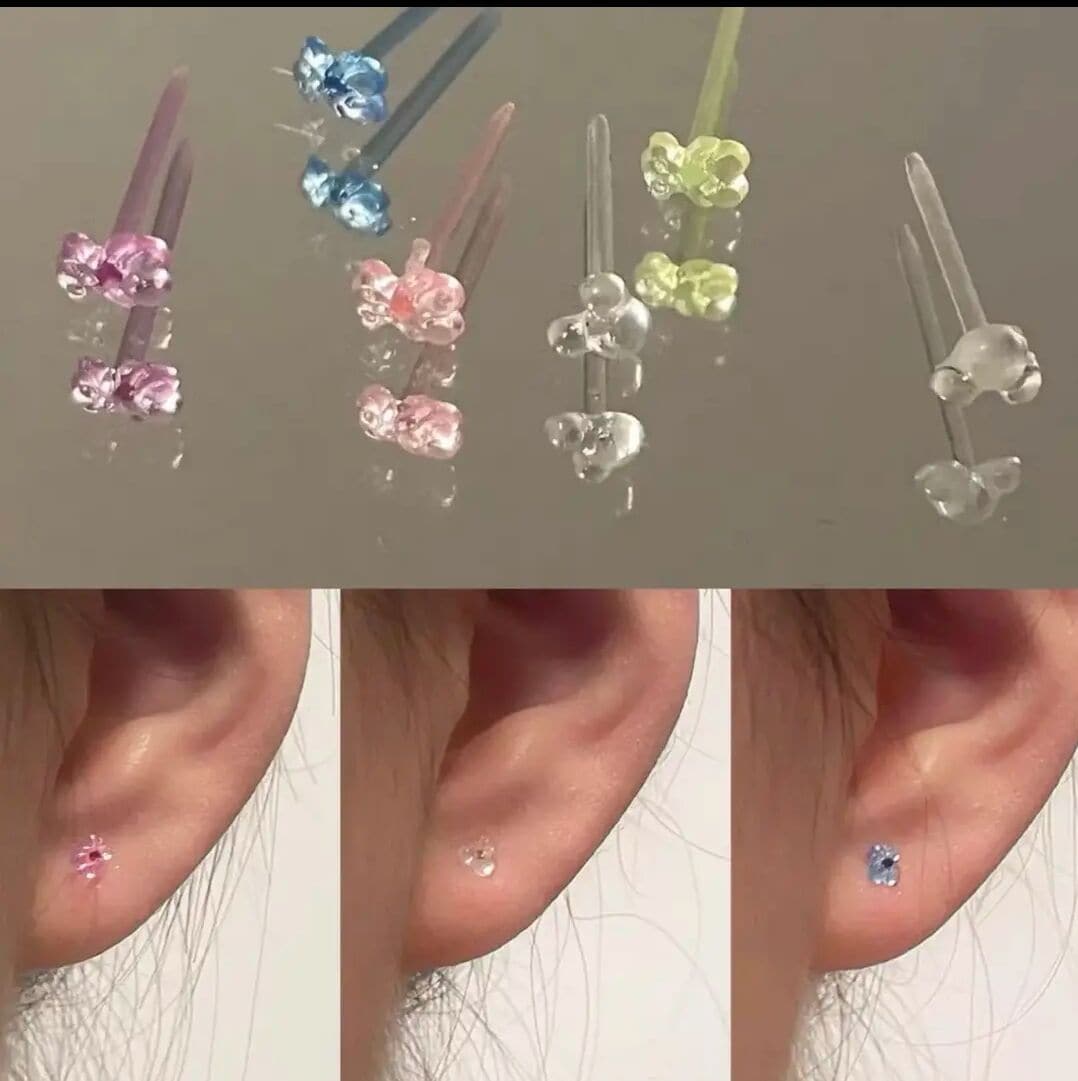 Cute Colorful Resin Bear Ear Stud Ear Piercing Needle