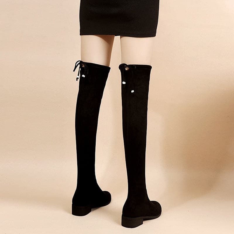 New Plus Velvet High Heel Over The Knee Boots Women's Shoes Casual Thick Heel Stretch Boots