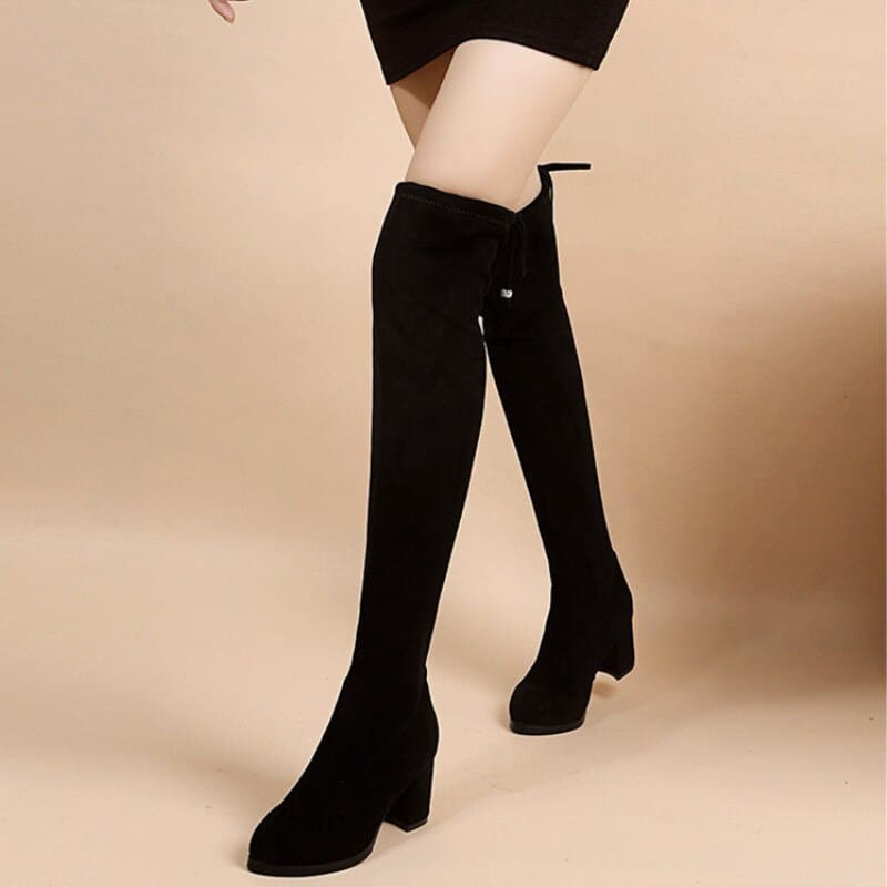 New Plus Velvet High Heel Over The Knee Boots Women's Shoes Casual Thick Heel Stretch Boots