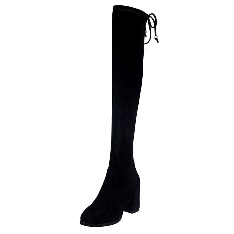 New Plus Velvet High Heel Over The Knee Boots Women's Shoes Casual Thick Heel Stretch Boots