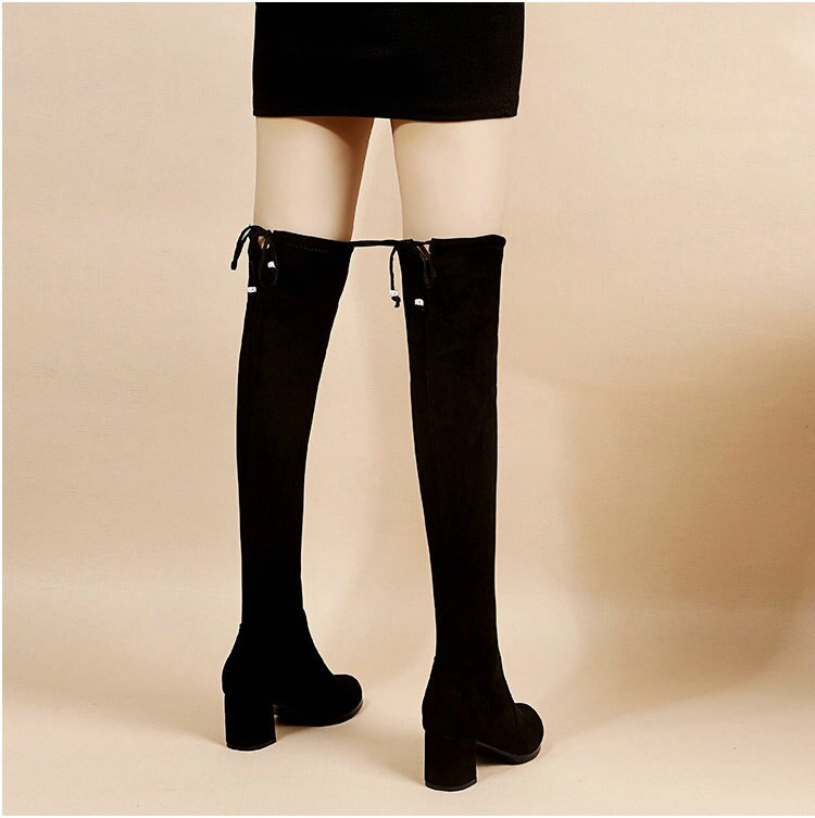 New Plus Velvet High Heel Over The Knee Boots Women's Shoes Casual Thick Heel Stretch Boots