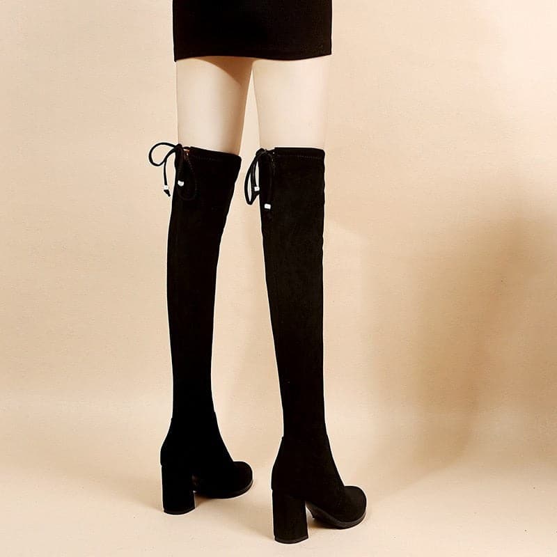 New Plus Velvet High Heel Over The Knee Boots Women's Shoes Casual Thick Heel Stretch Boots