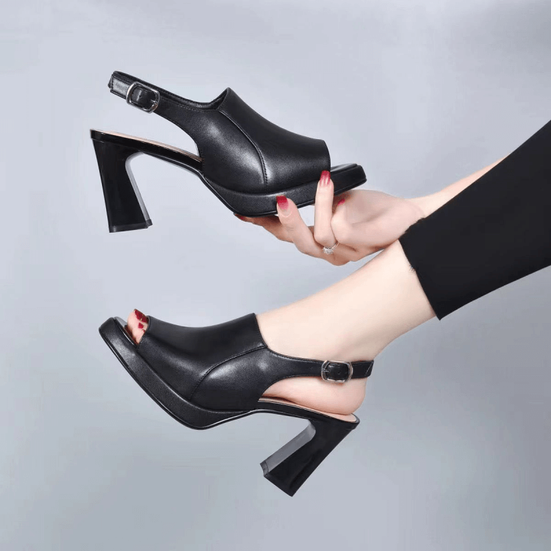 Women's 2023 Summer New Cowhide Thick Heel Sandals