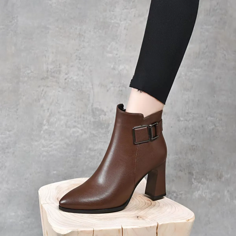 Winter Comfortable Ankle Boots Pointed Toes High Heels With Velvet