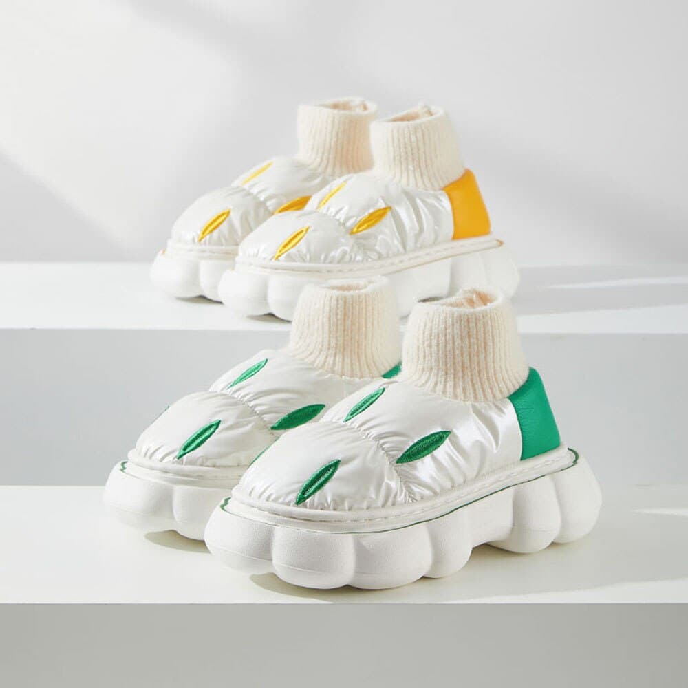 Down Cloth Platform Cotton Slippers Women Winter Indoor Outdoor Shoes Waterproof Warm Plush Home Wrapped Heel Shoes