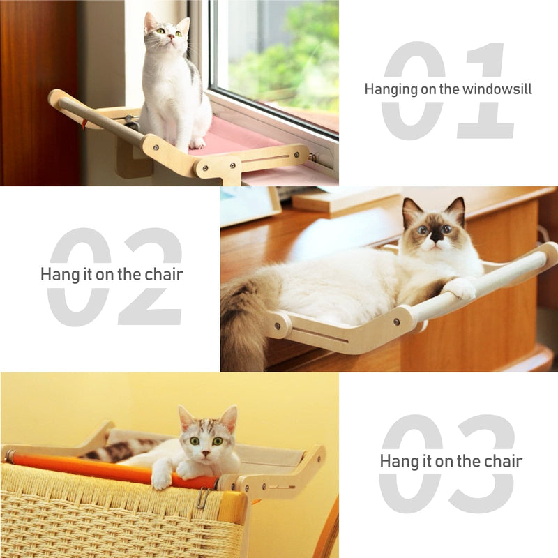 Hot Selling Hammock Sturdy Cat Window Perch Wooden Assembly Hanging Bed Cotton Canvas Easy Washable Multi-Ply Plywood  Pets Bed