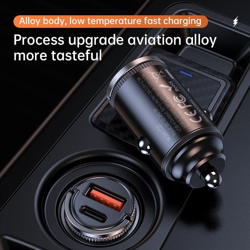 Car Charger Quick Charge QC 3.0 Mini Alloy Fast Charging Car Charger Alloy Flush Fit Pull Ring