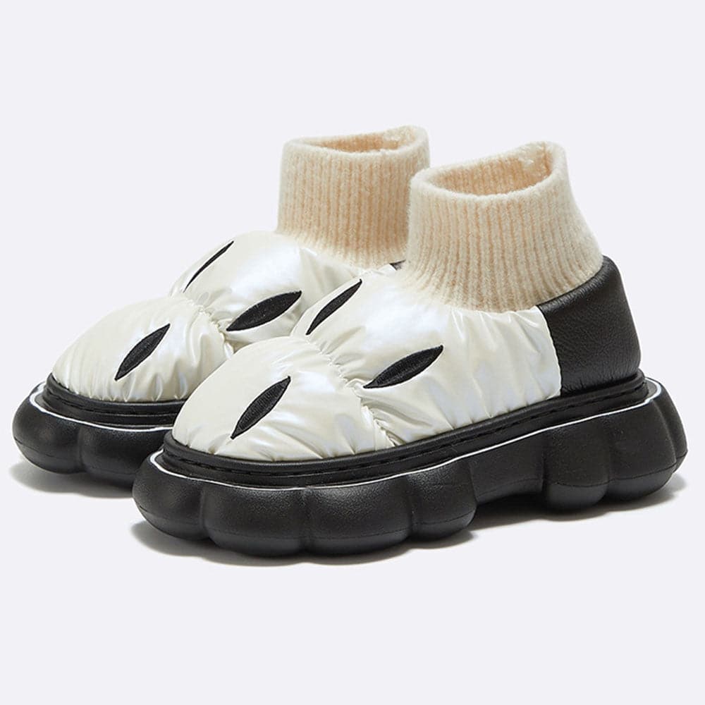 Down Cloth Platform Cotton Slippers Women Winter Indoor Outdoor Shoes Waterproof Warm Plush Home Wrapped Heel Shoes