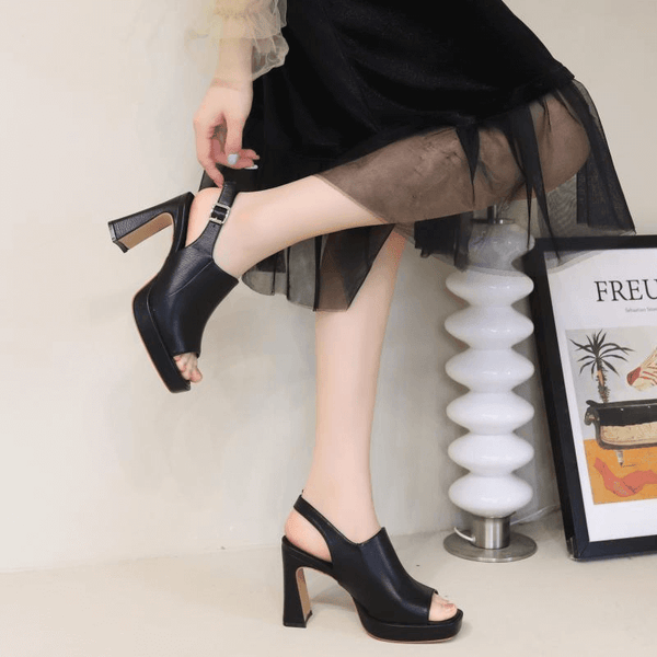 Fish Mouth High Heels Female Thick Heels 2023 Spring New Roman Shoes