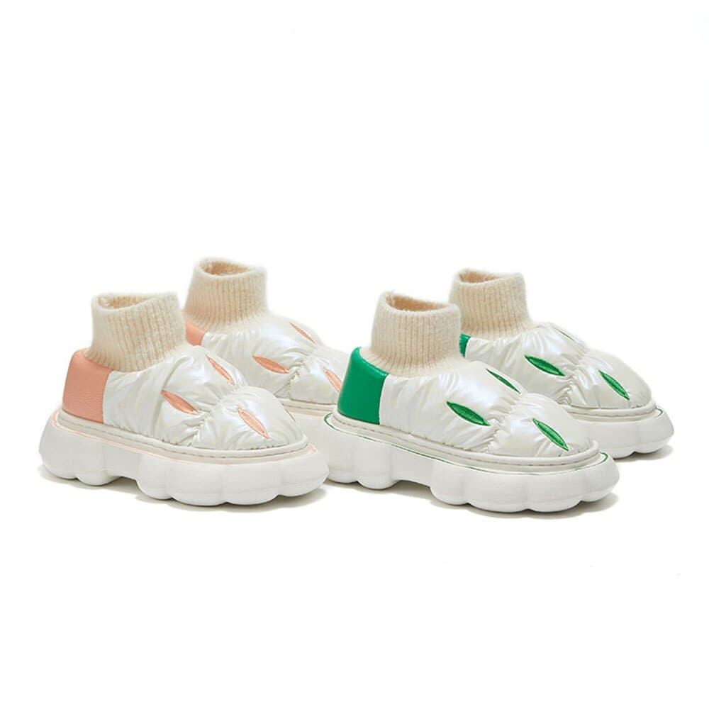 Down Cloth Platform Cotton Slippers Women Winter Indoor Outdoor Shoes Waterproof Warm Plush Home Wrapped Heel Shoes
