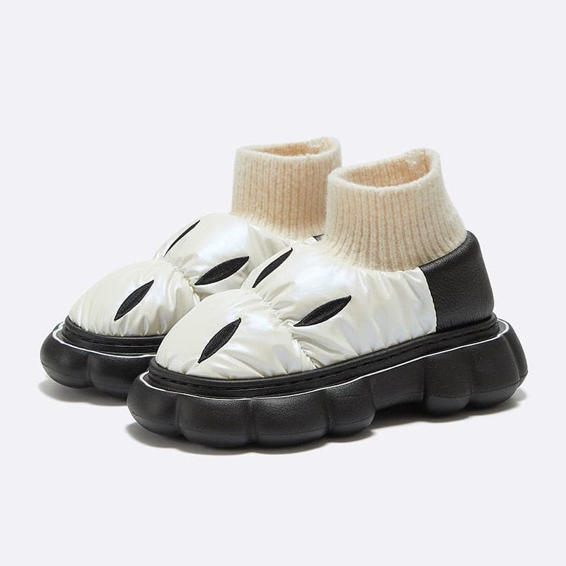 Down Cloth Platform Cotton Slippers Women Winter Indoor Outdoor Shoes Waterproof Warm Plush Home Wrapped Heel Shoes