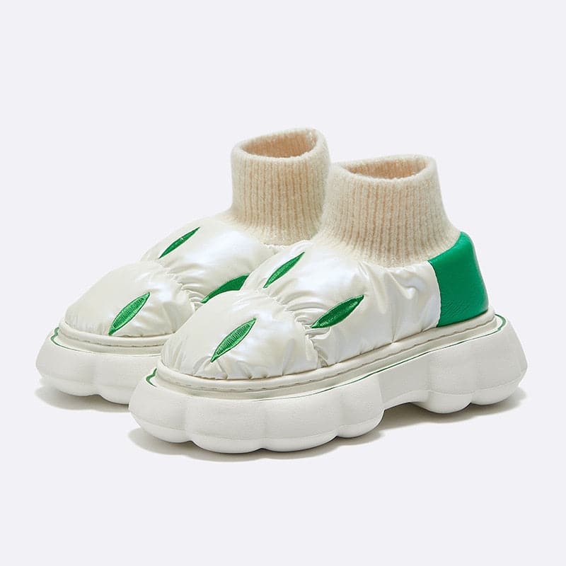 Down Cloth Platform Cotton Slippers Women Winter Indoor Outdoor Shoes Waterproof Warm Plush Home Wrapped Heel Shoes