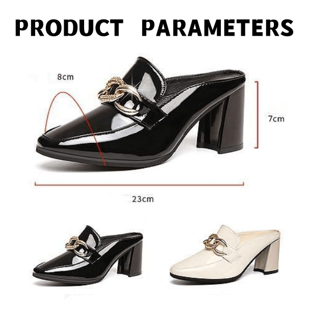 Leather Women's High Heel New Thick Heel Square Head Slipper