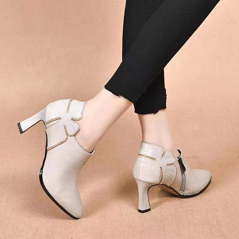 PU Leather Boots Pointed Toe Autumn Buckle High Heel Ankle Boots for Women Pumps Shoes