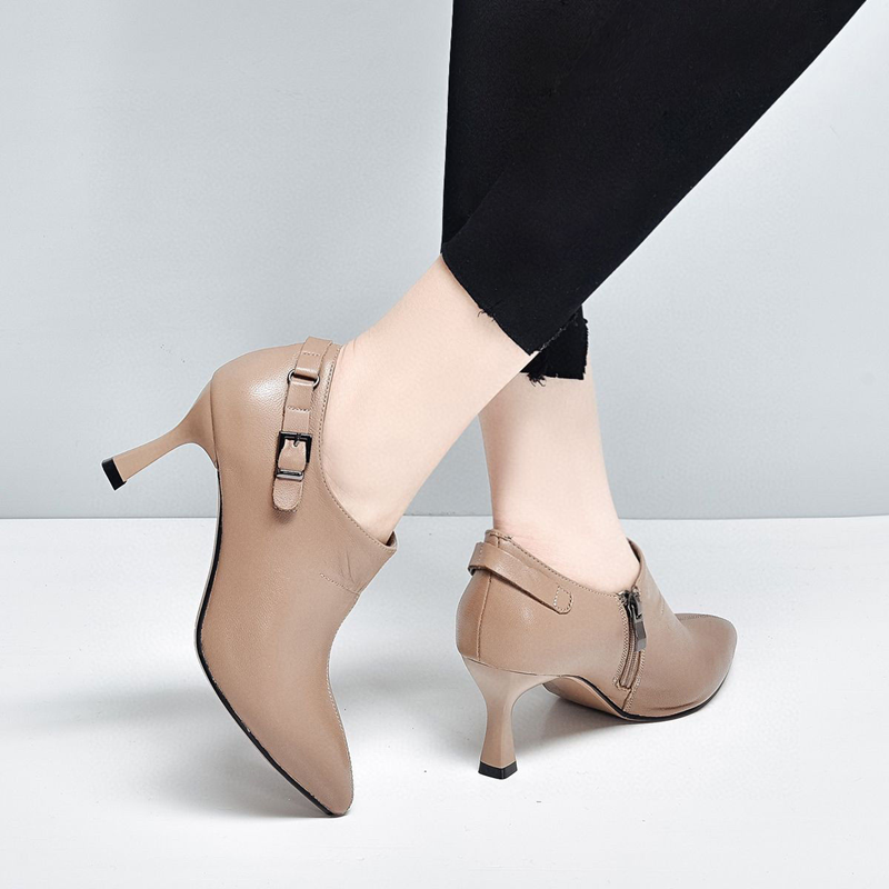 Fashion Women Pointed Toes Leather Shoes Lady Thin High Heels