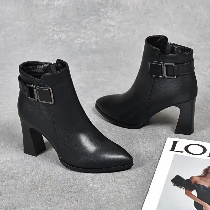 Winter Comfortable Ankle Boots Pointed Toes High Heels With Velvet