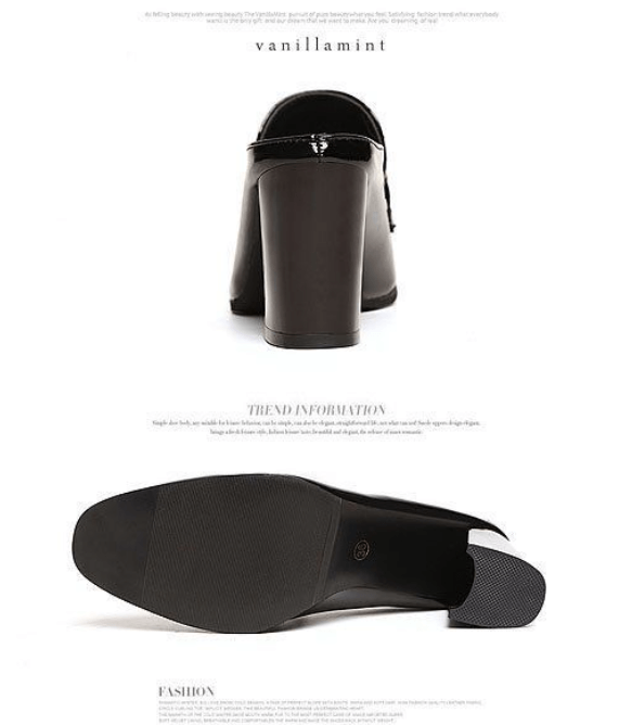 Leather Women's High Heel New Thick Heel Square Head Slipper