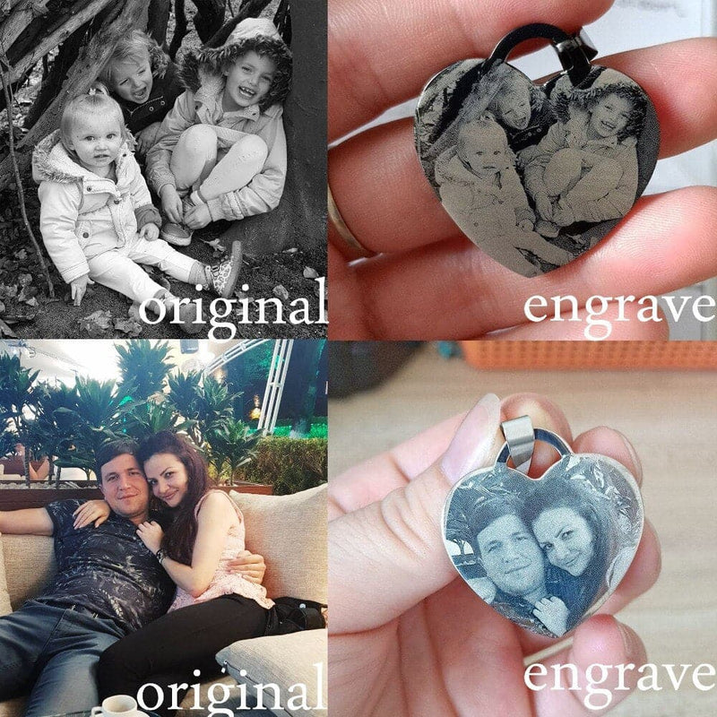 Customized Necklaces Engrave Photo Name Necklace Stainless Steel Heart Pendant Chain Necklace Jewelry For Women ID Tag