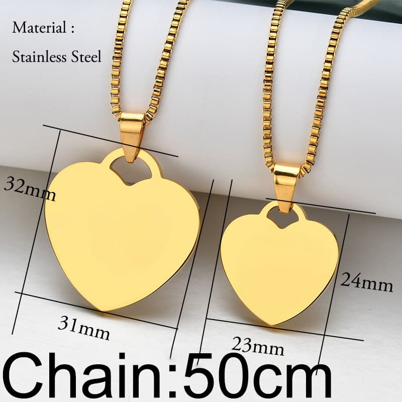 Customized Necklaces Engrave Photo Name Necklace Stainless Steel Heart Pendant Chain Necklace Jewelry For Women ID Tag