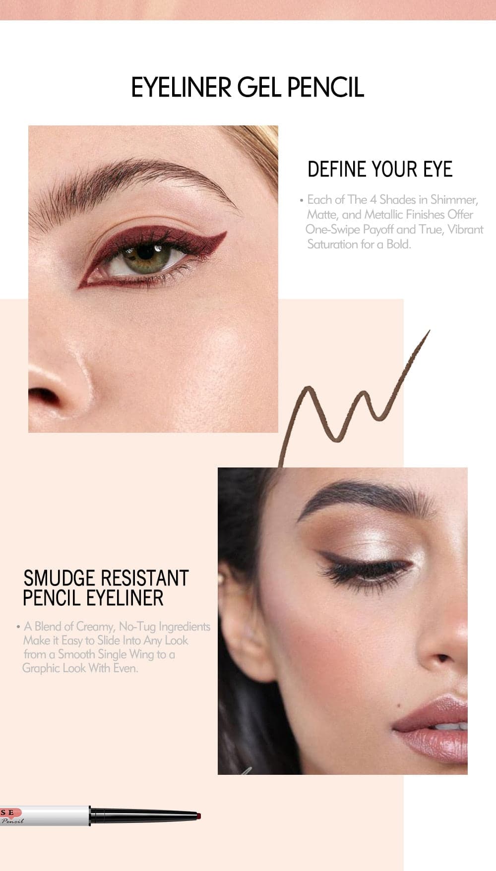 Long-lasting Gel Eyeliner Pencil Waterproof Easy To Wear Black White Color Eyeliner Pen Eye Makeup Eye Liner