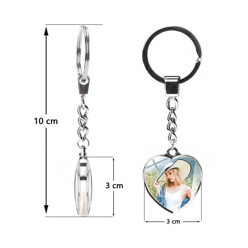Custom Keychain with Personalized Photo Double Sided Heart Family Couple Gift