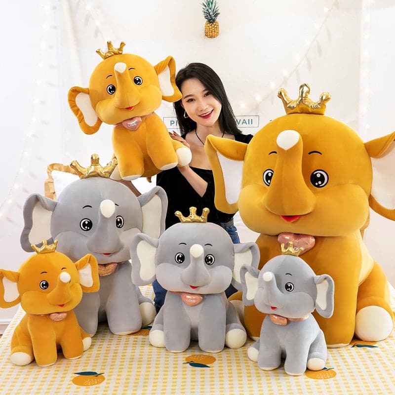 Cute Animals Doll Smile Crown Elephant Plush Toys Soft Stuffed For Kids Gift