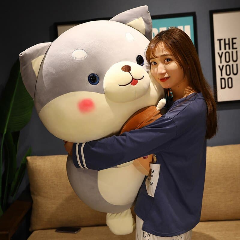 Cute Milk Tea Dog Stuffed Doll Sleeping Hug Pillow for Home House Bedroom Decorative