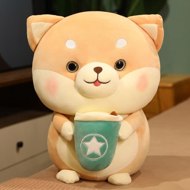 Cute Milk Tea Dog Stuffed Doll Sleeping Hug Pillow for Home House Bedroom Decorative