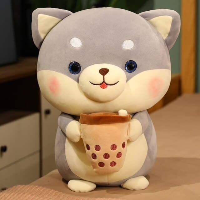 Cute Milk Tea Dog Stuffed Doll Sleeping Hug Pillow for Home House Bedroom Decorative