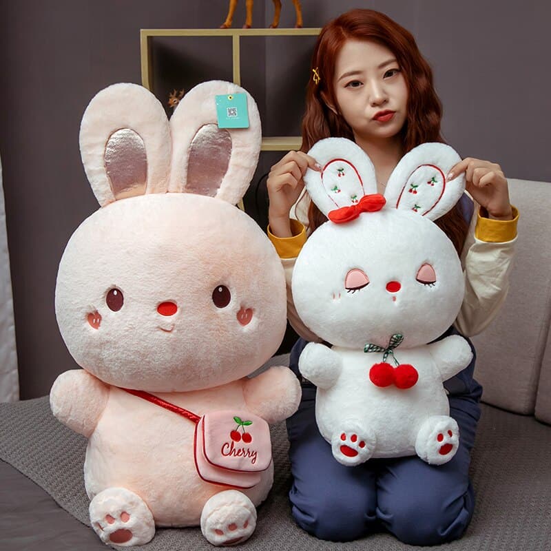 Sweet Sitting Cherry Bunny Plush Toy Rabbit Stuffed Doll Home Decor Birthday Gift