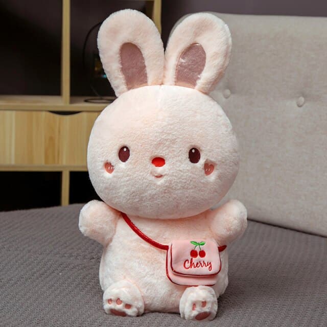 Sweet Sitting Cherry Bunny Plush Toy Rabbit Stuffed Doll Home Decor Birthday Gift