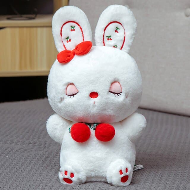 Sweet Sitting Cherry Bunny Plush Toy Rabbit Stuffed Doll Home Decor Birthday Gift