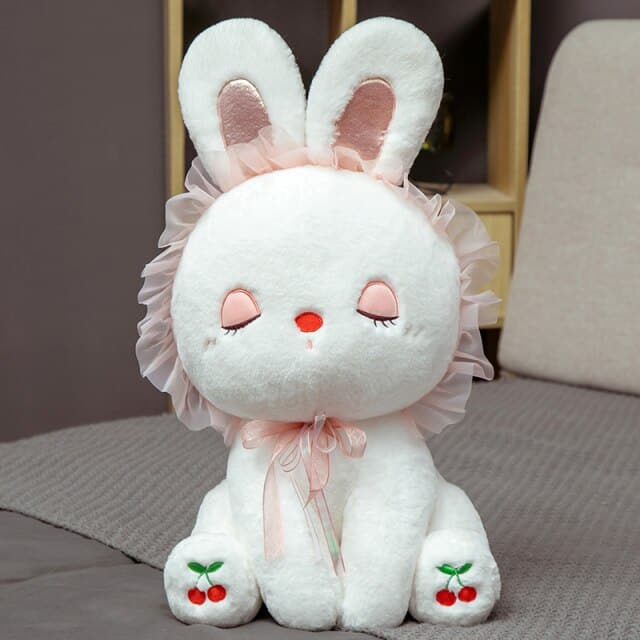 Sweet Sitting Cherry Bunny Plush Toy Rabbit Stuffed Doll Home Decor Birthday Gift