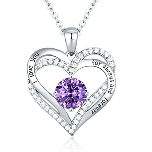 January To December Birthstone Necklace with Heart Inlaid Lettering Necklace for Women Wedding Engagement Party Jewelry