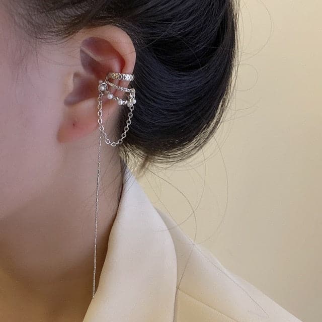 New Trendy Long Butterfly Clip Earrings Ear Hook Pearl Ear Clips Without Pierced Ears Chain Earrings Women Girls Jewelry