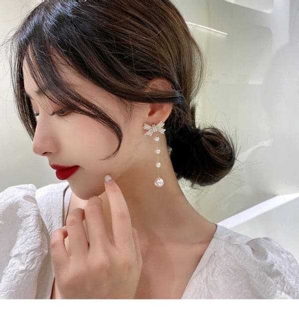 New Trendy Long Butterfly Clip Earrings Ear Hook Pearl Ear Clips Without Pierced Ears Chain Earrings Women Girls Jewelry