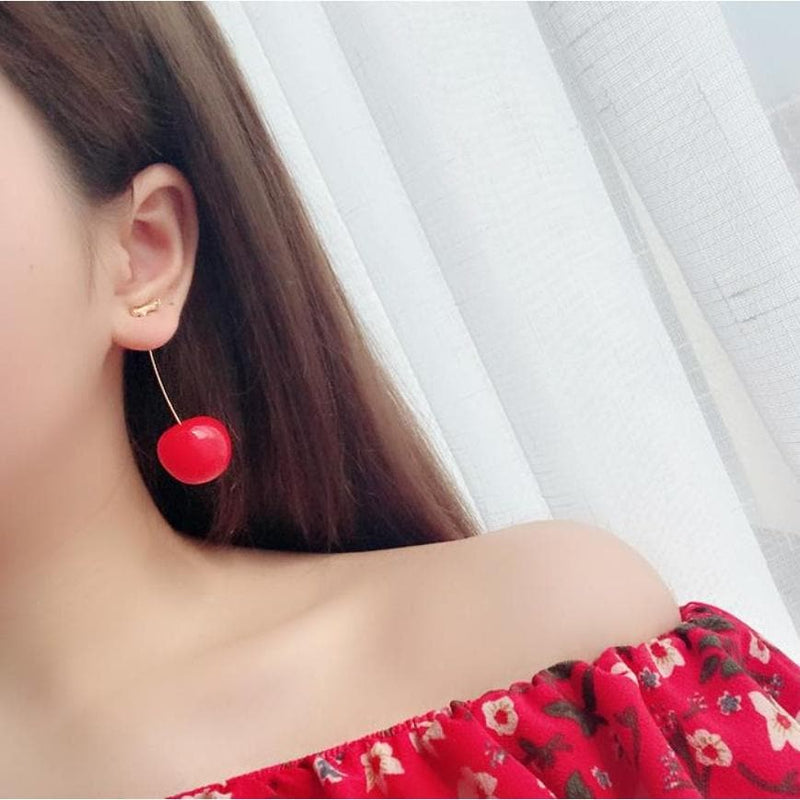 1 Pair Cute Simulation Red Cherry Gold Color Fruit Stud Earrings for Women Girl Gift Simple Drop Earrings Female Fashion Jewelry
