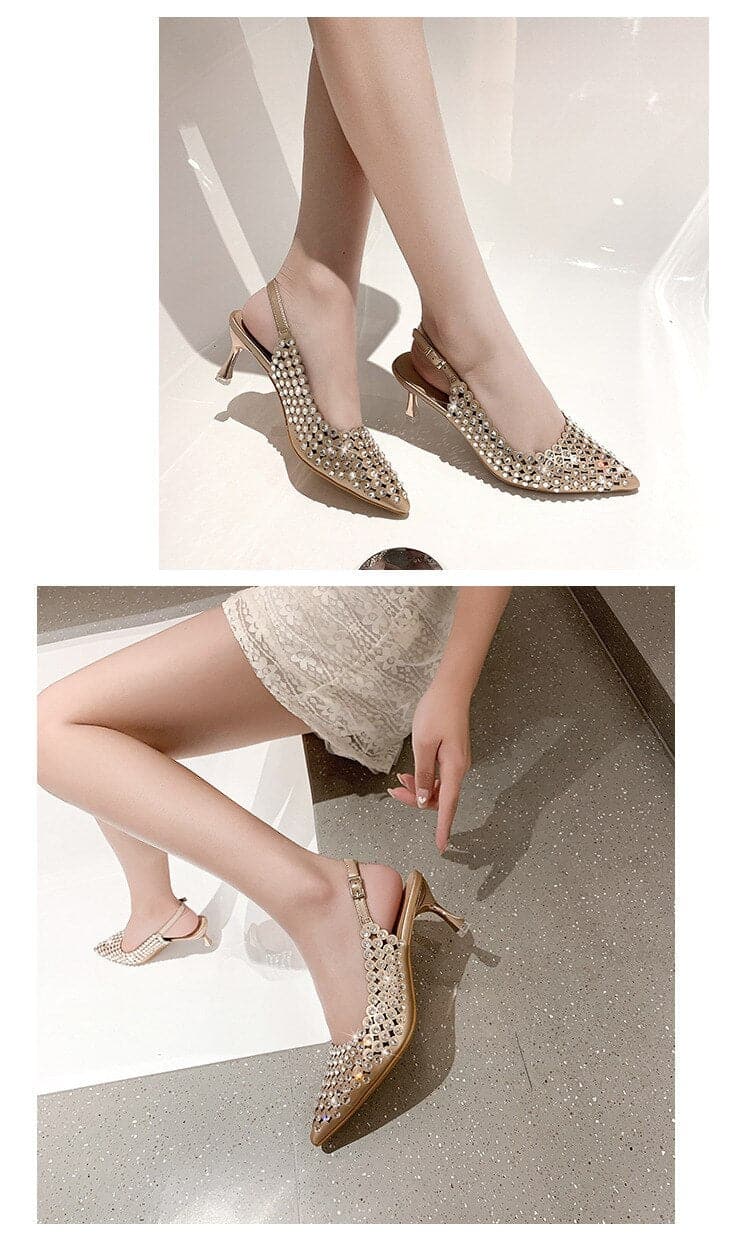 Open Shoes Heel Closed Toe Women Shoes Evening Party Thin Heel Back Off Front Outdoor Stone Accessory Classic Elegant